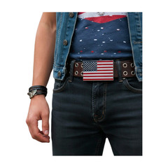 Men Women Belt Buckle Metal Silver United State America USA Flag 4th July Style