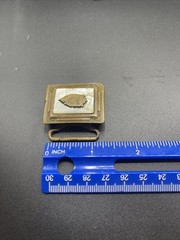 Vintage Belt Buckle Shell Inlaid Brass Ornate Design Marked Gloray Newport #A98