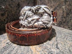 Kieselstein-Cord Sterling Jungle Monkey Buckle W/Brown Alligator Belt Size 4