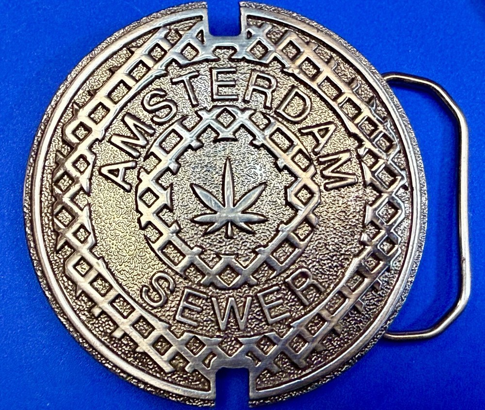 Amsterdam Sewer Marijuana Cannabis Pot Leaf Logo Silver Color Belt Buckle