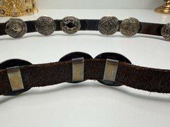 Vintage Native American Sterling Concho Belt Signed Hand Stamped Leather Long