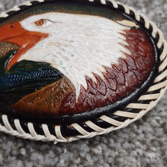 Leather Belt Buckle Bald Eagle Embossed Laced Textured Native Indian