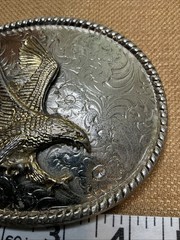 Men&rsquo;s Silver Belt Buckle Vintage USA Made Patriotic Eagle Oval Shaped Large