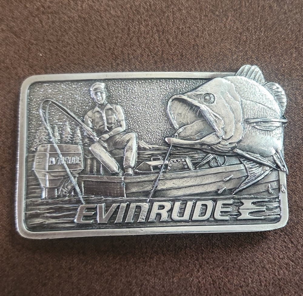 Evinrude Men’s Interchangeable Metal Belt Buckle Fishing Logo Silver 1.5in