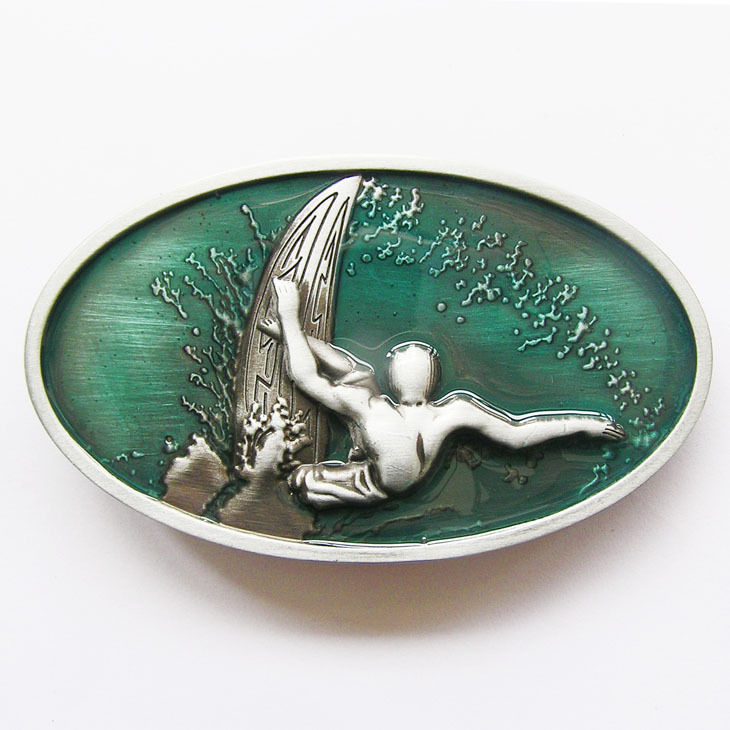 Surfer Surfing Blue Wave Ocean Beach Surf Metal Belt Buckle
