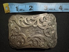 Western Floral Engraved Silver Metal Belt Buckle Fits 2in Belt