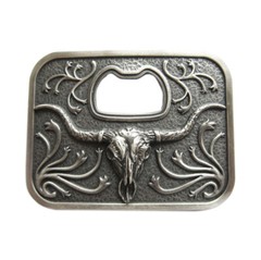 Vintage Silver Plated Long Horn Bull Bottle Opener Belt Buckle also Stock in US