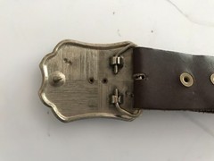 VINTAGE Leather BELT & BUCKLE SILVER tooled BUCKLE large POLISHED Jasper STONE