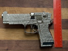 Gun Belt Buckle Iced Style Silver Metal Full of Rhinestones Revolver Pistols Men