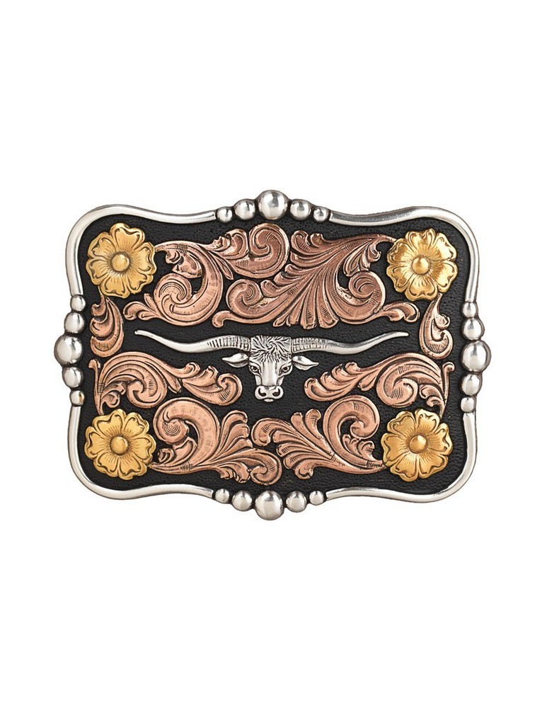 Nocona Western Belt Buckle Longhorn Black Antique Silver Copper 37917