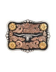 Nocona Western Belt Buckle Longhorn Black Antique Silver Copper 37917