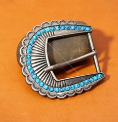 Vintage Western Southeast Cowboy Rodeo Leathercraft Turquoise Pin Belt Buckle