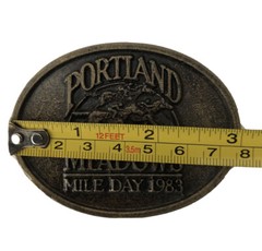 Vintage 80s Portland Meadows Mile Day Western Belt Buckle Horse Racing Bronze