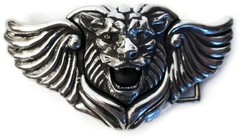 AL BERES TWO 1.5&Prime; LION WING BELT « BUCKLE ONLY » ANTIQUE SILVER PEWTER METAL USA