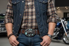 Men Western Belt Buckle Silver Metal Pistol Gun Feather Bull Turquoise Cowboys