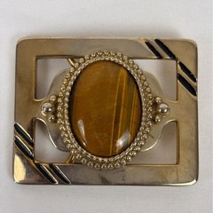 Vintage Belt Buckle Tiger&rsquo;s Eye Gemstone 70&rsquo;s 80&rsquo;s Western Ornate Southwestern