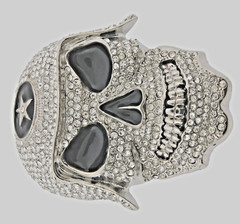 Skull Belt Buckles Men Women Rhinestones Vintage Star Silver Metal Pirate Horn
