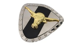 Western Silver Metal Belt Buckle Texas Long Horn Cow Bling Gold Shield