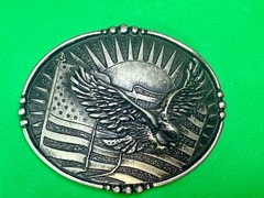USA American Eagle Soaring Over Flag Sunrise Sunshine Patriotic Belt Buckle