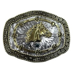 Horse Head Rodeo Belt Buckle Silver And Gold