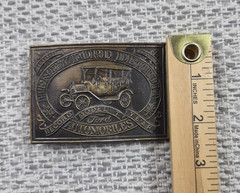 Vintage Ford Belt Buckle Mens Silver Model T Automobiles Rectangular Western
