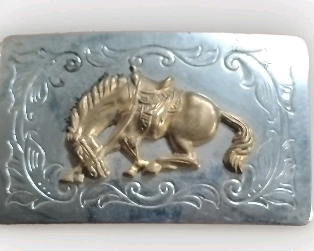 Men&rsquo;s Western Cowboy Engraved Floral Horse Belt Buckle Silver/Gold Tone Metal