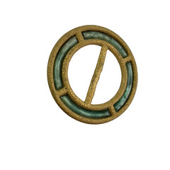 Vintage Made In Germany Brooch Belt Buckle? Hammered Gold Tone Green Enamel