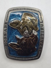 Vintage LE 1979 Hogs Are Beautiful Belt Buckle Pigs Farmer Enameled Heavy # H741