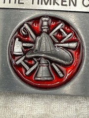Vintage Firefighter Appreciation Belt Buckle Silver Tone Enamel The Timken Co.