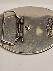Nocona Belt Buckle Camo Deer Rope Edge Silver Tone Oval Leaping White Tail