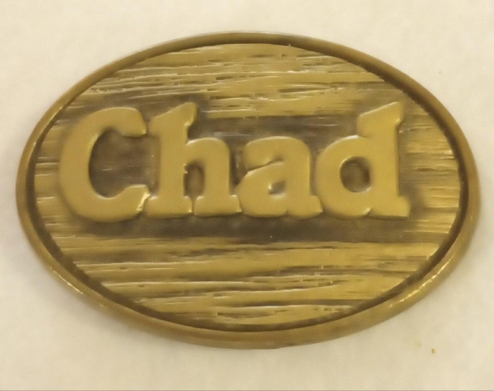 Vintage Oden Belt Buckle Wood Grain Texture « Chad » Raised Personalization Oval