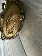 1978 Raintree Bass Fish Belt Buckle USA Leather Belt Brass Bronze Father Day 42