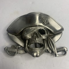 Jolly Roger Pirate Skull Crossed Swords Solid Pewter Great American Belt Buckle