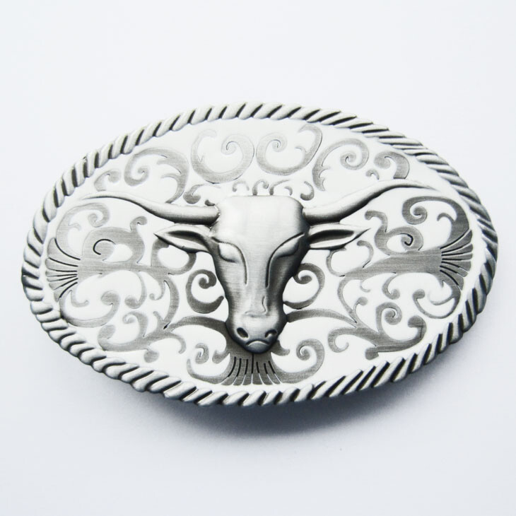 Longhorn Bull Western White Enamel Metal Belt Buckle