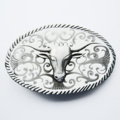 Longhorn Bull Western White Enamel Metal Belt Buckle