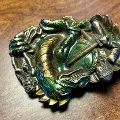 American Buckle Co Belt Buckle Unisex OS Green 1984 Vintage Knight Dragon J1421