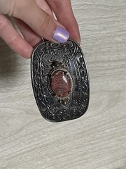 VTG Western Country Silver Tone Rhodochrosite Stone Belt Buckle 3.25&Prime; x 2&Prime;