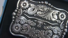 Nocona Western Belt Buckle Rectangle Longhorn Silver Tone and Black 37586