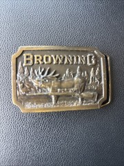 Vtg Browning 1977 Belt Buckle Moose Buck Rifle Hunting Indiana Metal Craft K4