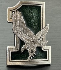 1975 Great American Buckle Co. Eagle On #1 Vtg Belt Buckle Silvertone & Green