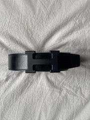 Hermes Black and Brown Reversible Leather Belt w Black Noir H Buckle Incl Box 95