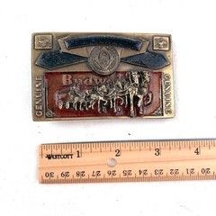 1982 Budweiser 3D Belt Buckle Clydesdales Antique Metal Colored Enamel Vintage