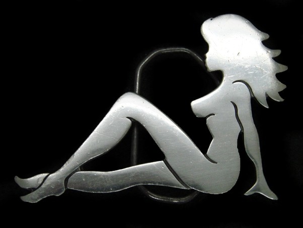 TI05121 COOL 2001 **TRUCKER GIRL SILHOUETTE** NOVELTY PEWTER BELT BUCKLE