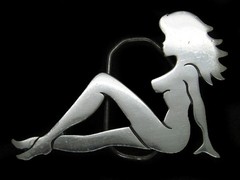TI05121 COOL 2001 **TRUCKER GIRL SILHOUETTE** NOVELTY PEWTER BELT BUCKLE