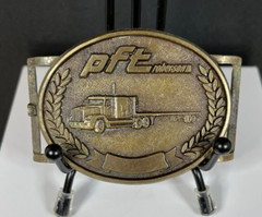 Vintage PFT Roberson Pre-Fab Transit Co. Solid Brass Slip Through Belt Buckle