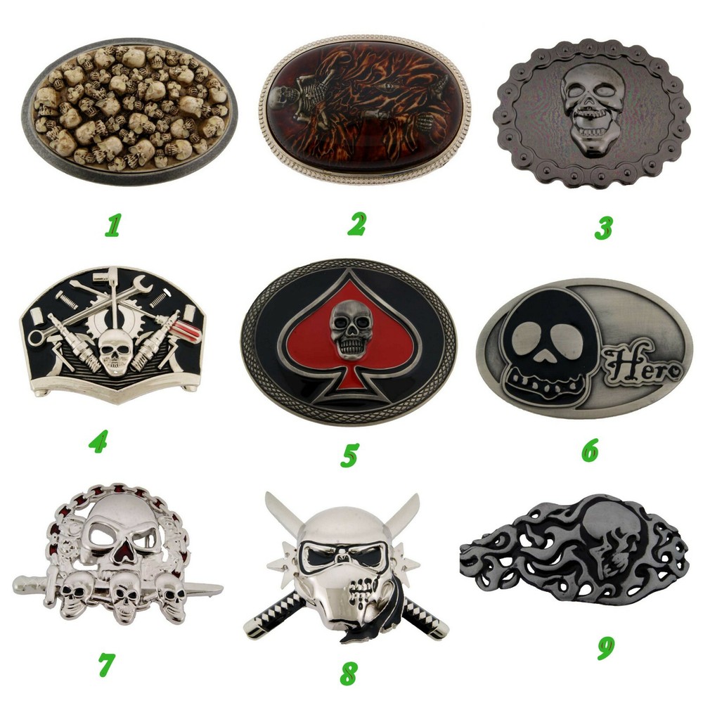 Sugar Skull Belt Buckle Tattoo Halloween Party Costume Style Pirate Flaming Men