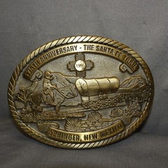 1996 Creative Casting Denison 175TH ANNIVERSARY SANTA FE TRAIL BELT BUCKLE BRASS