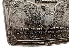 1980s NRA LEADERSHIP AWARD FOR SERVICE IN RECRUITING SILVER METAL BELT BUCKLE