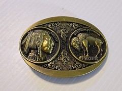 WESTERN BUFFALO NICKEL 5 CENTS Metal Belt Buckle (BRASS LOOKING)