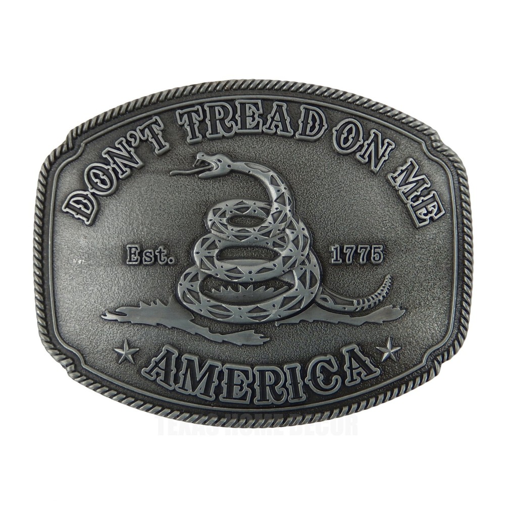 America Don&rsquo;t Tread On Me Gadsden Flag Snake Belt Buckle Antique Silver Tone